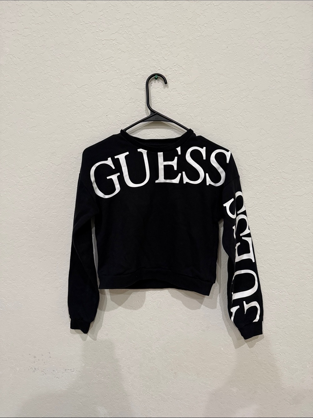 Guess Black Cropped Sweatshirt with White Logo